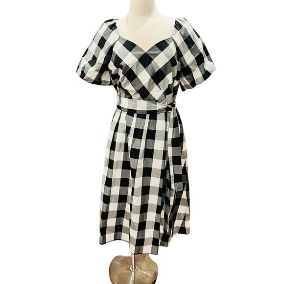 TALBOTS ZINNIA GINGHAM FIT & FLARE POPLIN DRESS Size 12 Petite NWOT - Picture 2 of 9